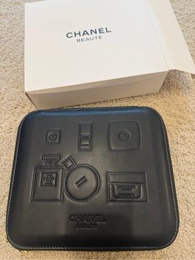 CHANEL Black Embossed Beauté Zip Pouch